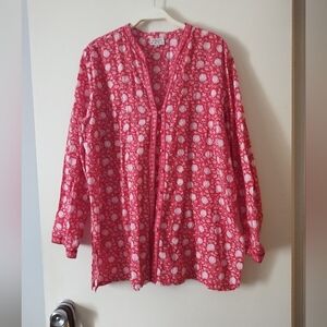 ANOKHI Indian Cotton Red + White Floral Blouse XL